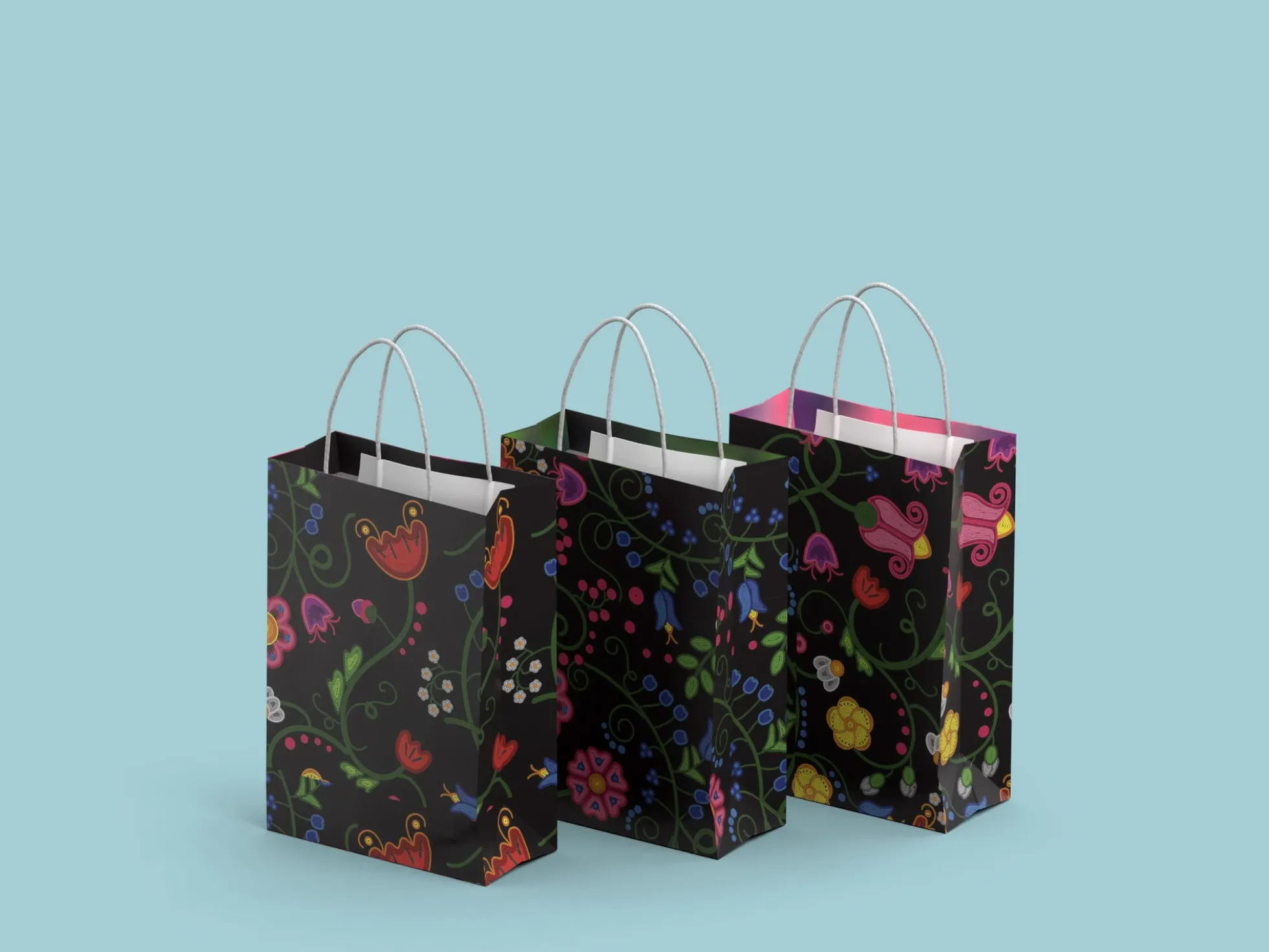 Geschenktüten 3er-Pack - Elegante Blumen - Mittel