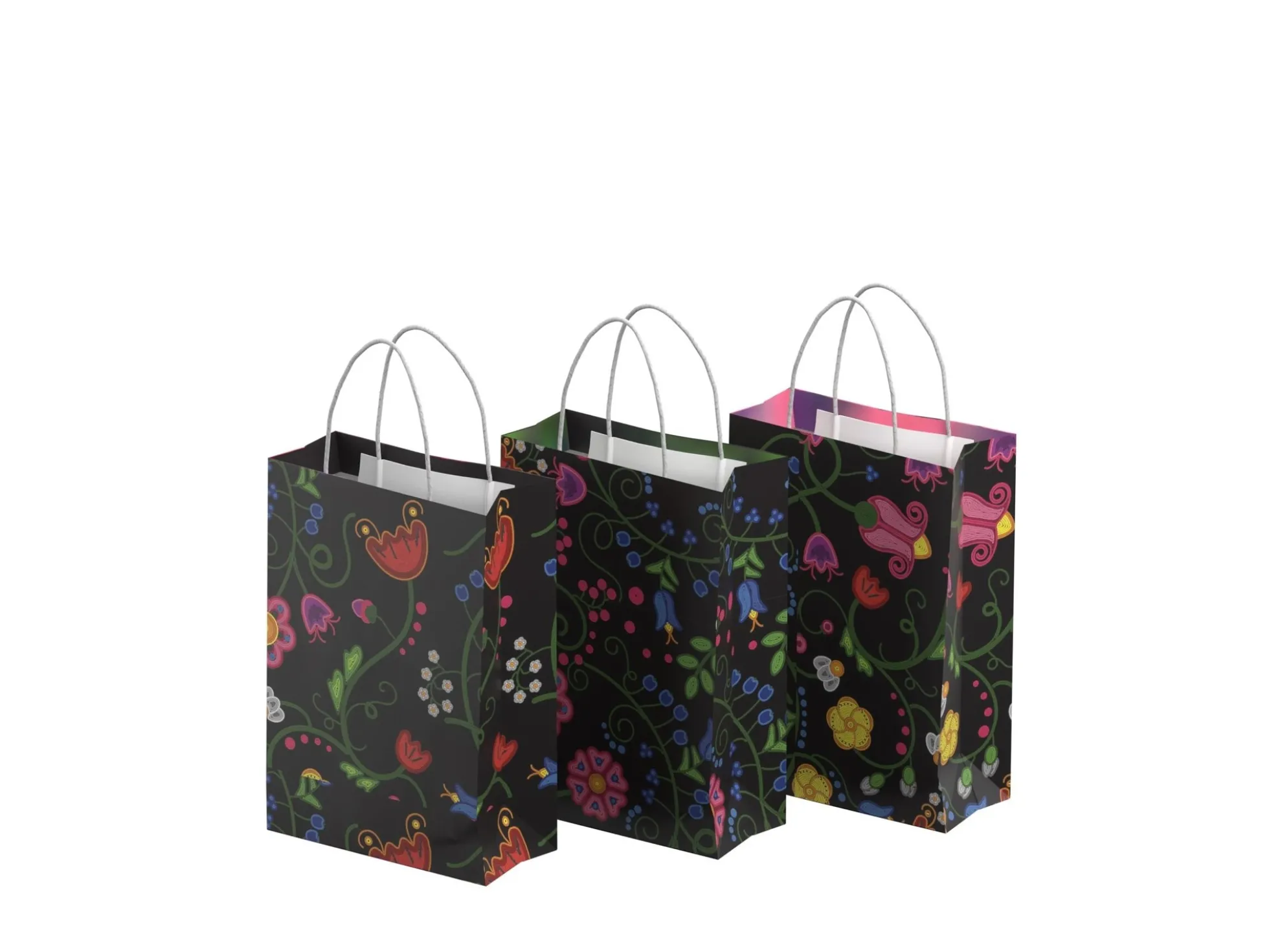 Geschenktüten 3er-Pack - Elegante Blumen - Mittel