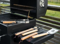 Grillwerkzeuge in Holzkiste mit Gravur – 5-teilig