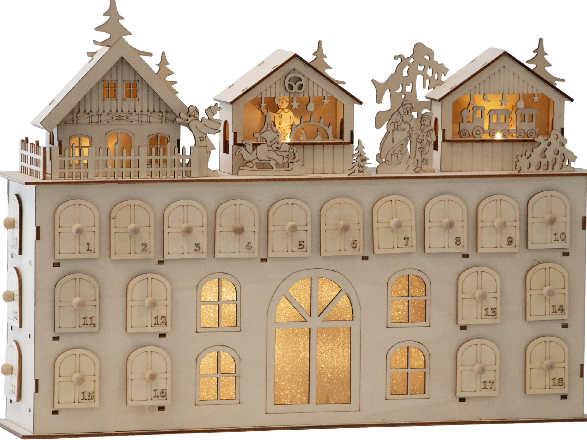 Holz-Adventskalender mit Beleuchtung