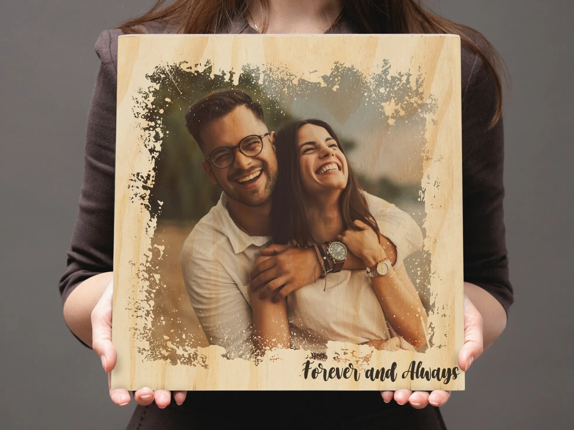 Personalisierter Holz-Fotoblock mit Text
