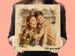 Personalisierter Holz-Fotoblock mit Text