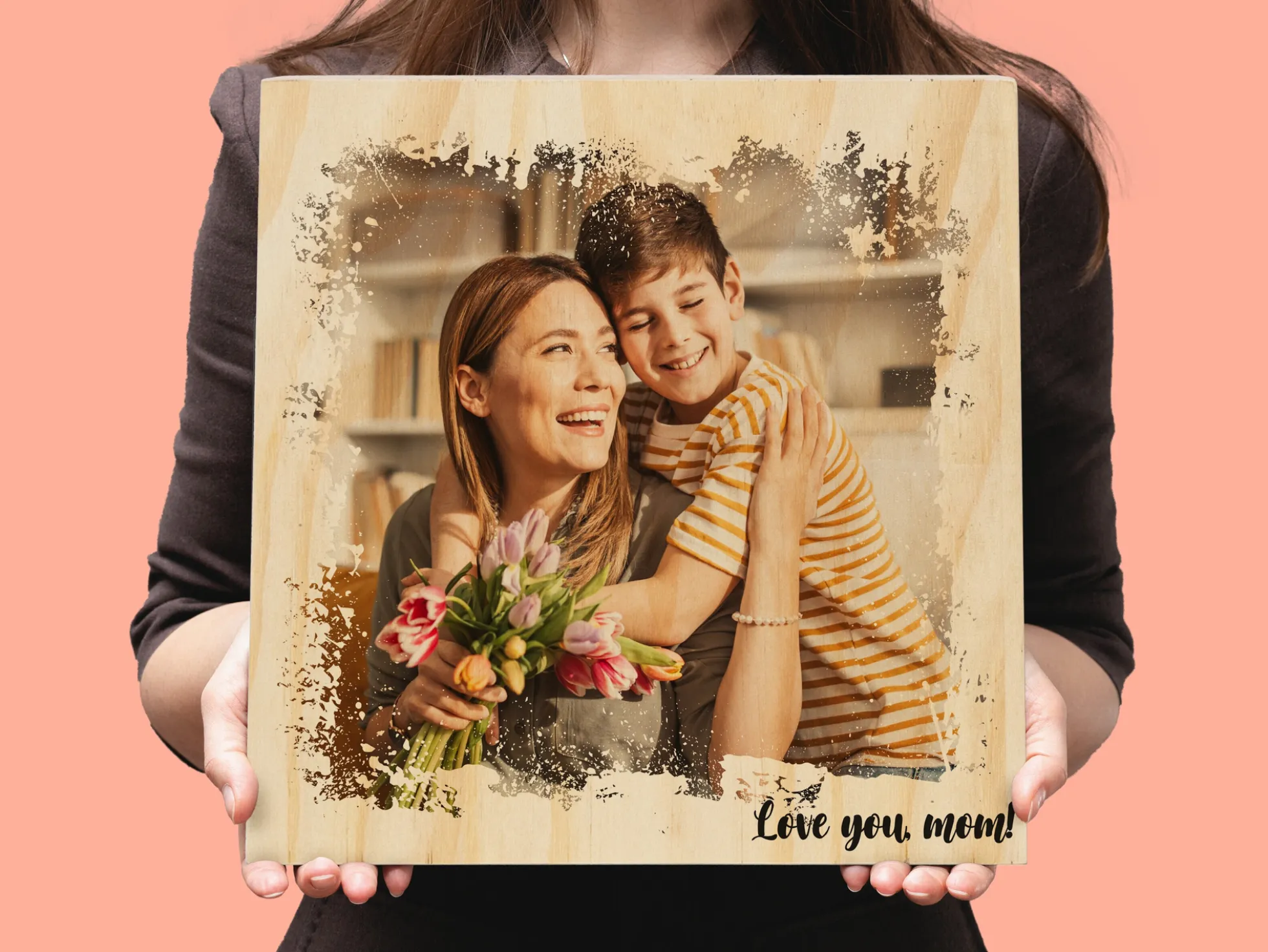 Personalisierter Holz-Fotoblock mit Text