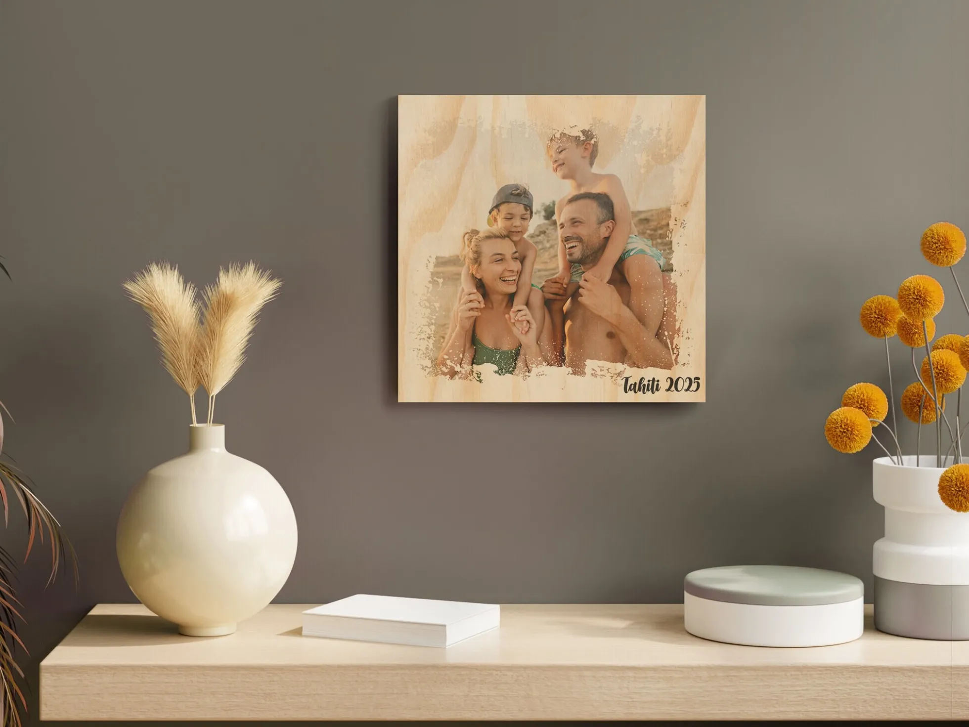 Personalisierter Holz-Fotoblock mit Text