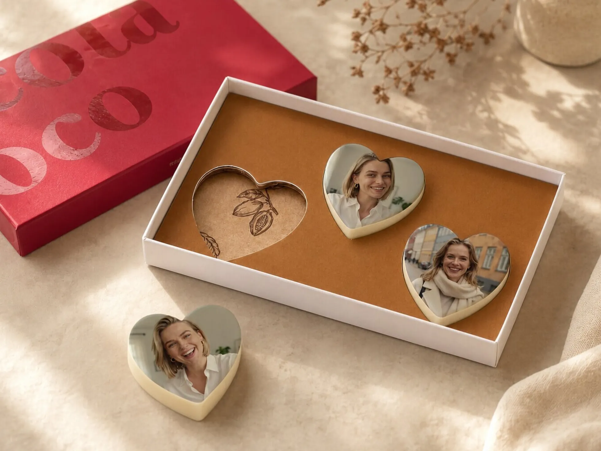 Schokoladenherzen mit Foto – 3er Pack
