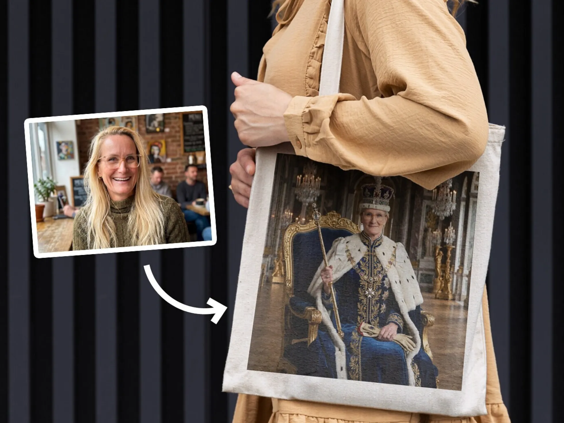 Stofftasche mit Foto – königliches Porträt