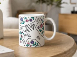 Tasse mit eigenem Text – Hand in Hand