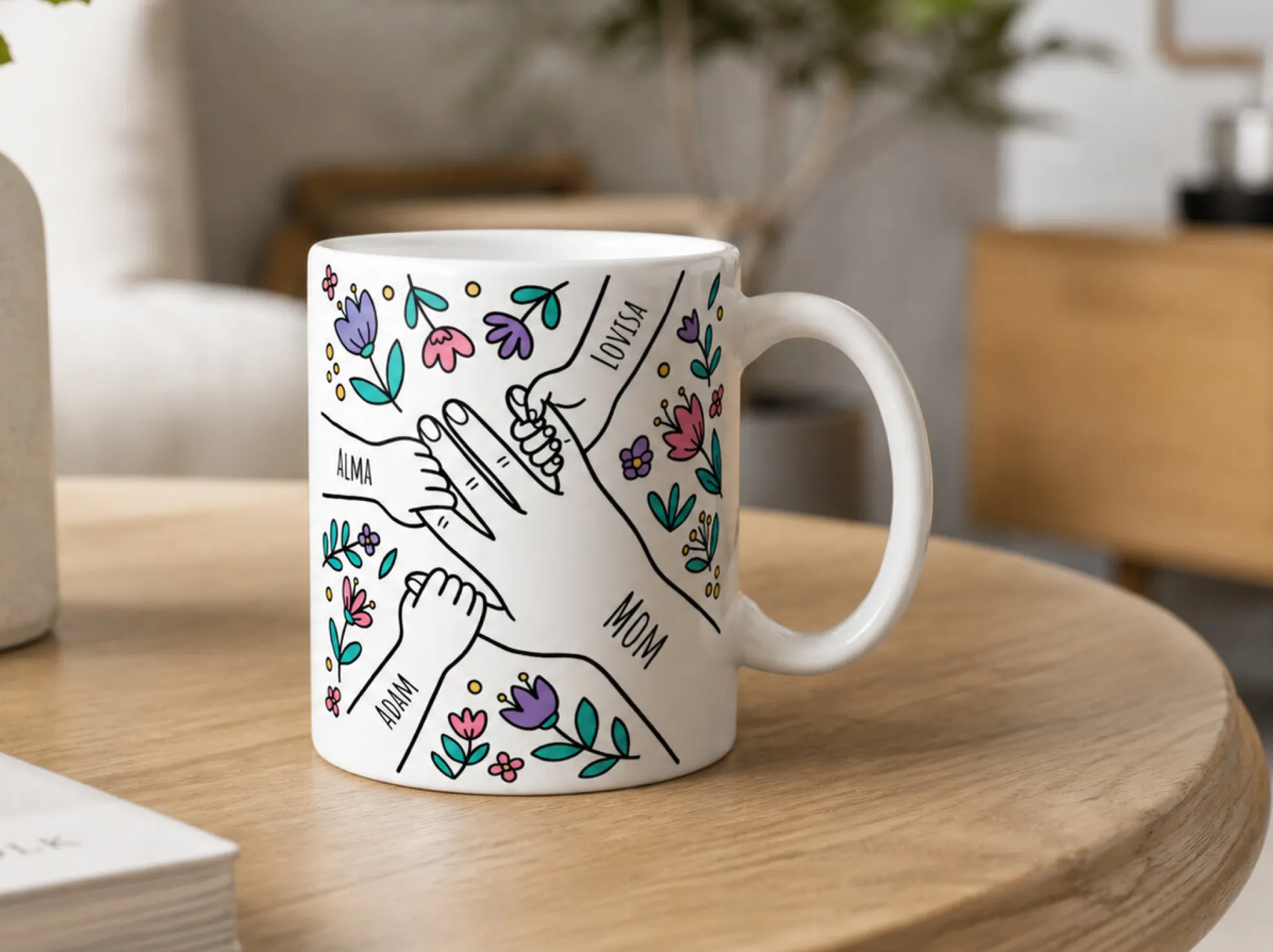Tasse mit eigenem Text – Hand in Hand