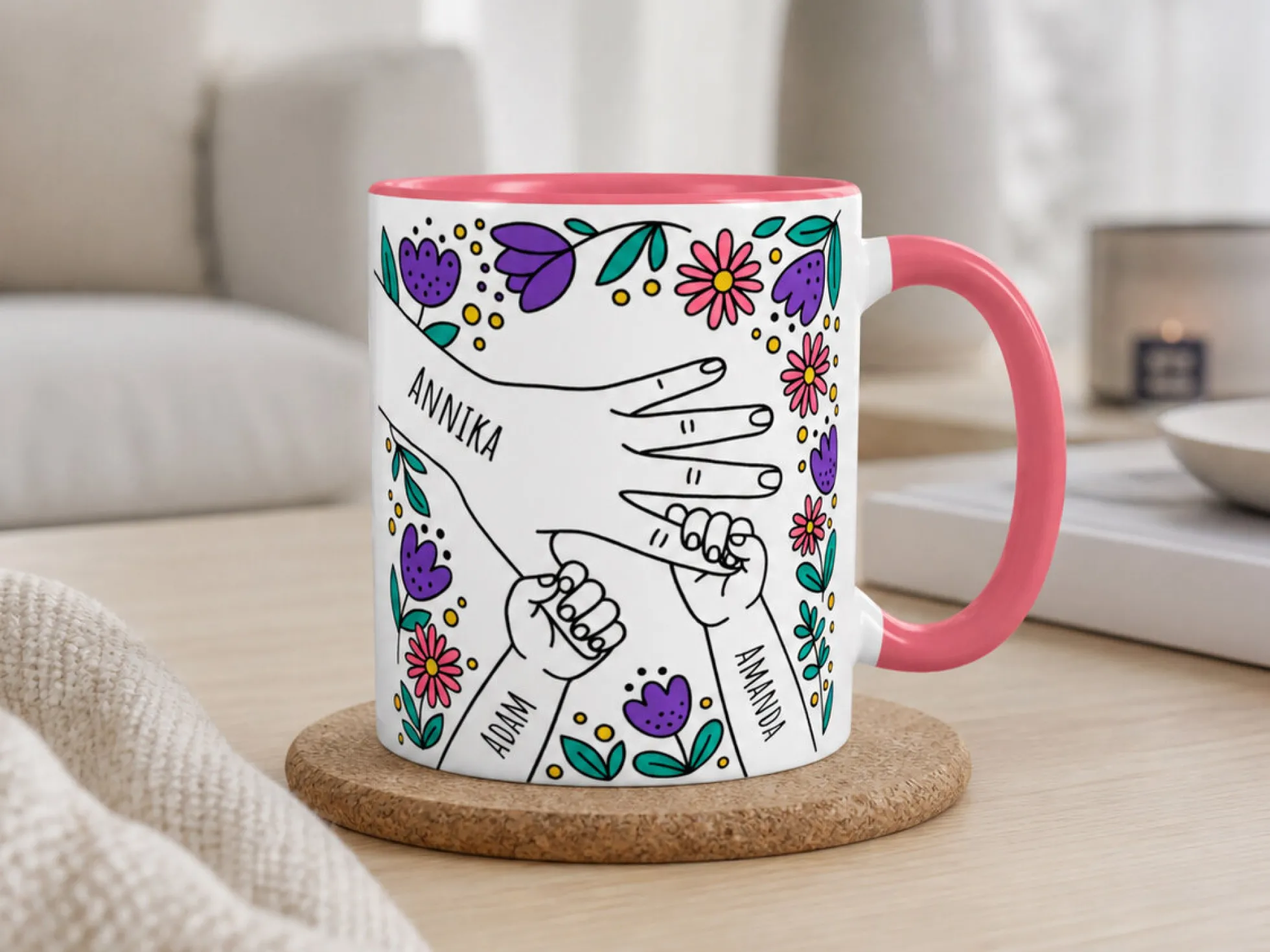 Tasse mit eigenem Text – Hand in Hand
