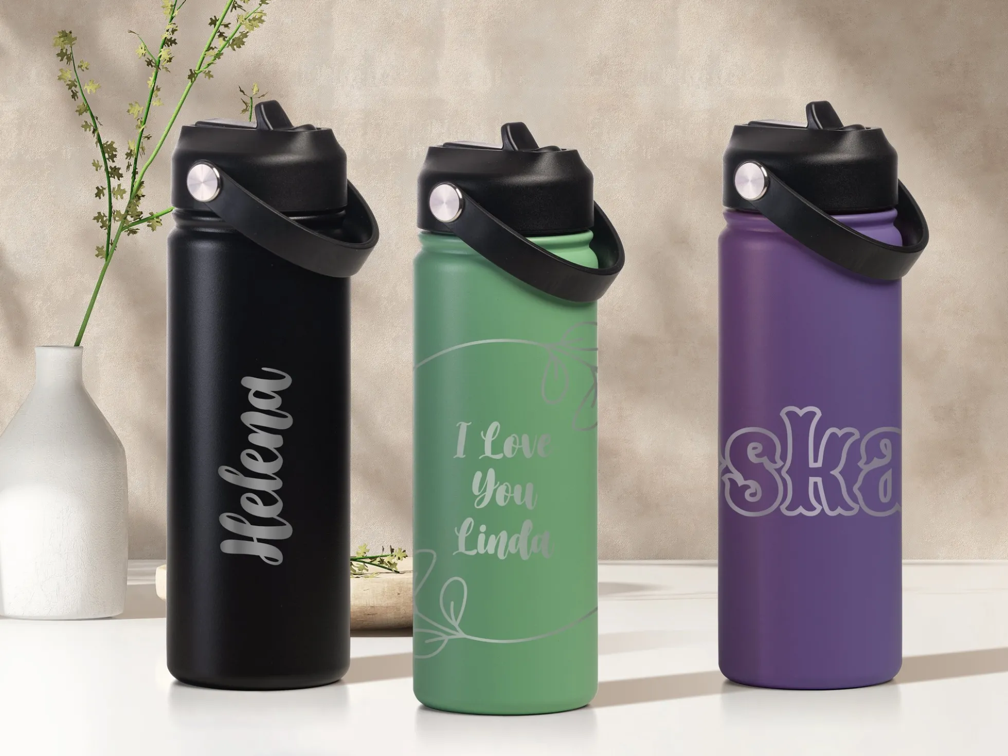 Thermosflasche mit Strohhalm 530 ml – Personalisierte Gravur