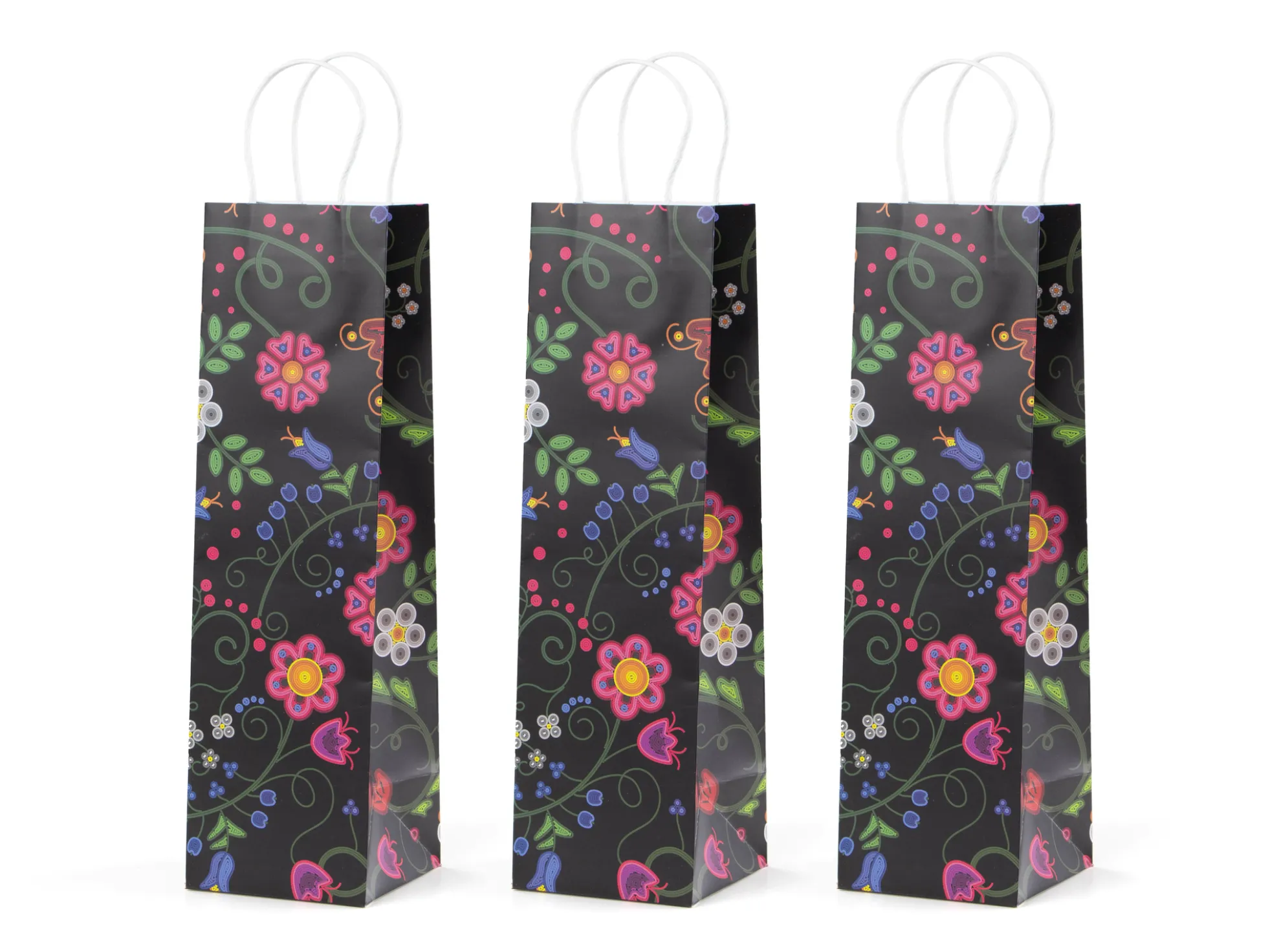 Weinbeutel 3er Pack - Elegante Blumen